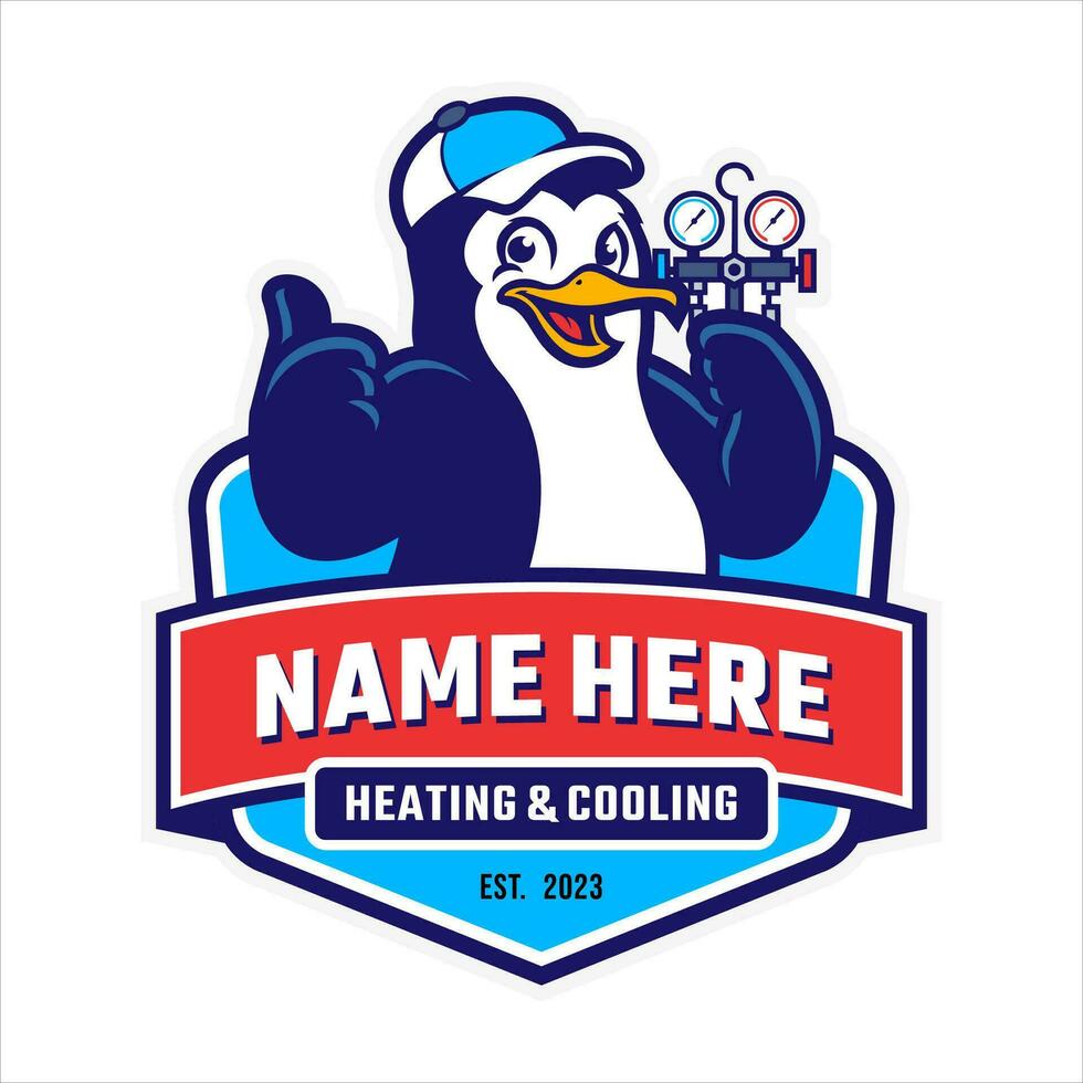 HEATING AND COOLING PENGUIN MASCOT LOGO vector