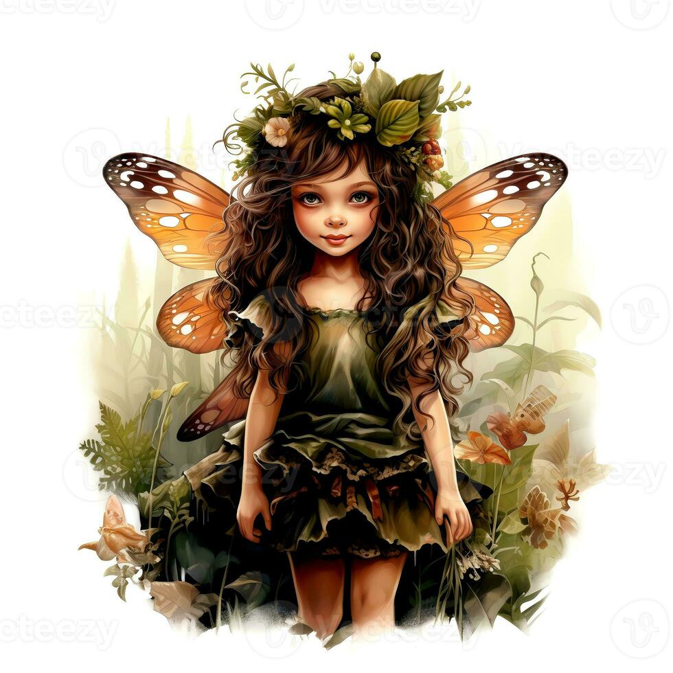 Watercolor Magical Fairies. Fantasy Clipart. AI Generated. photo