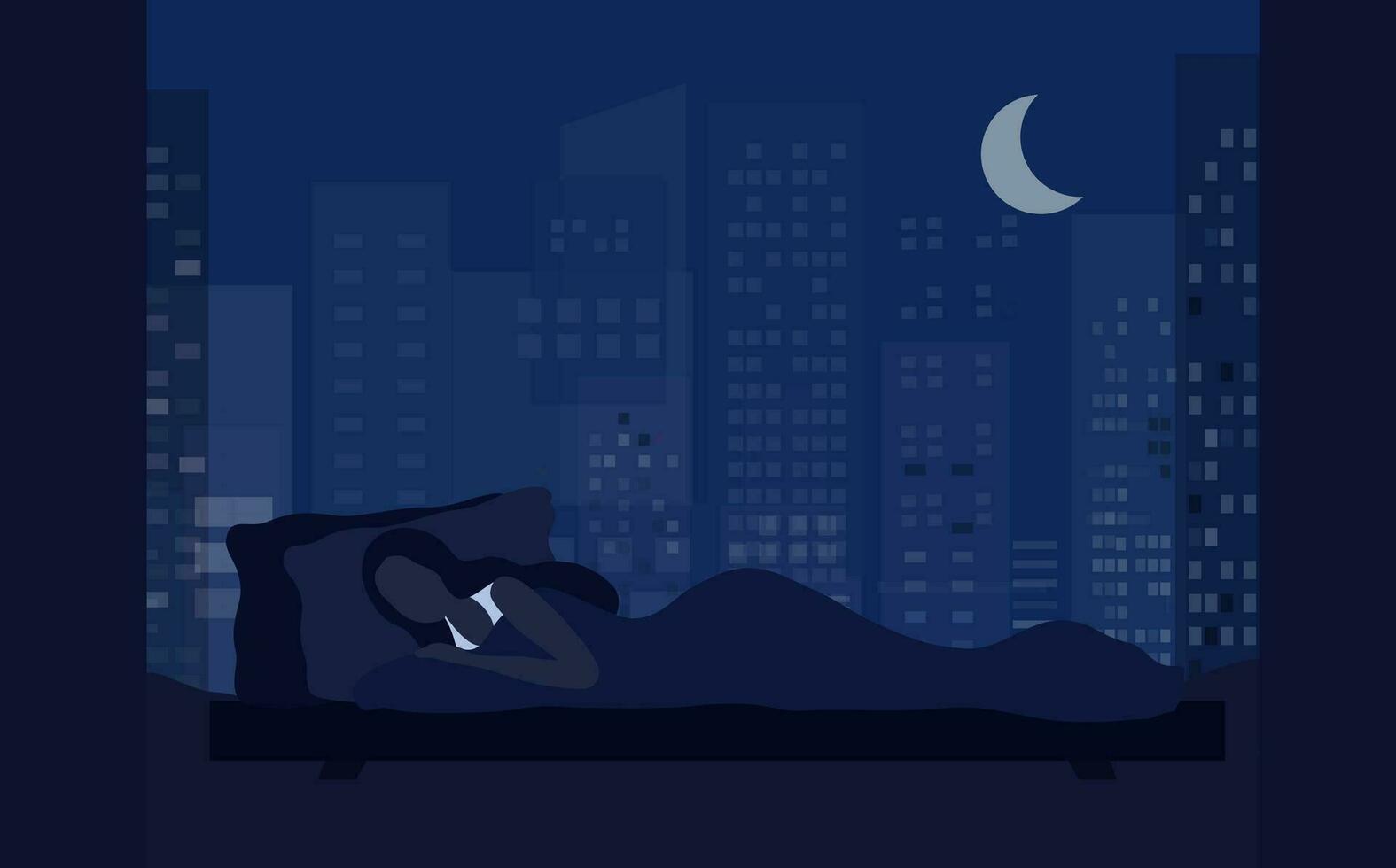 contento mujer dormido bien en cama vector ilustración