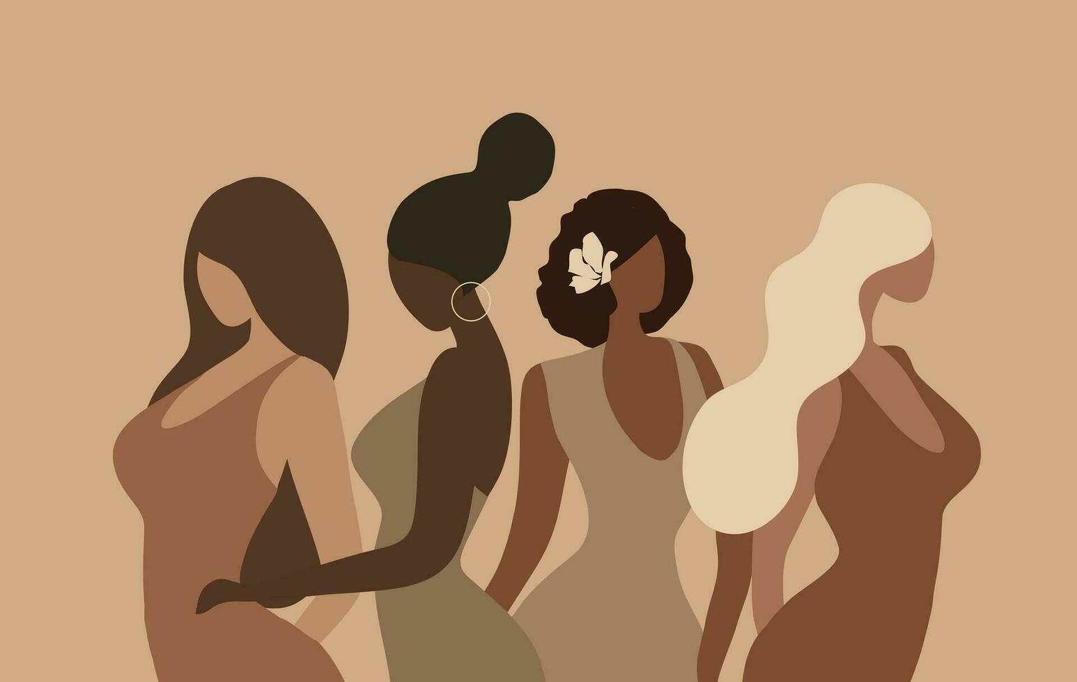 Woman empowerment concept, five different nationality woman, strong together and feminist concept vector illustration