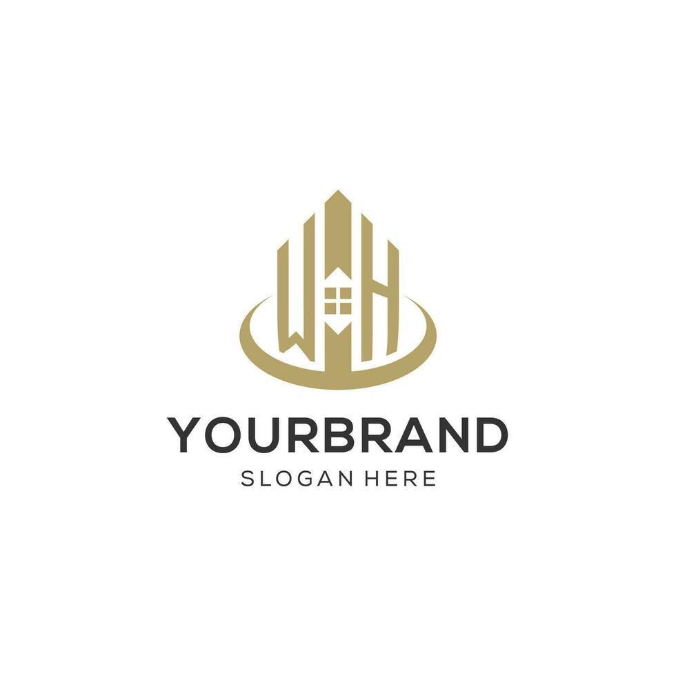 Initial WH logo with creative house icon, modern and professional real estate logo design vector