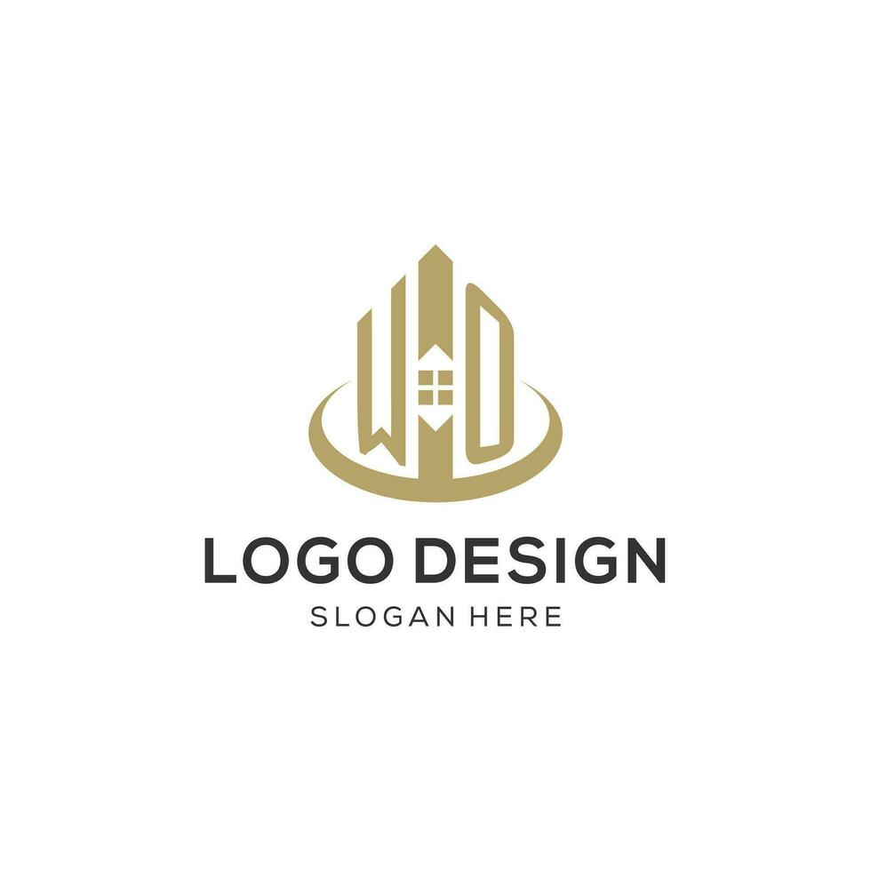 inicial wo logo con creativo casa icono, moderno y profesional real inmuebles logo diseño vector