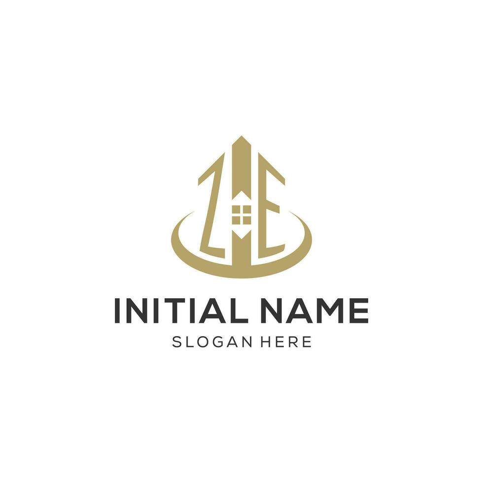 Initial ZE logo with creative house icon, modern and professional real estate logo design vector