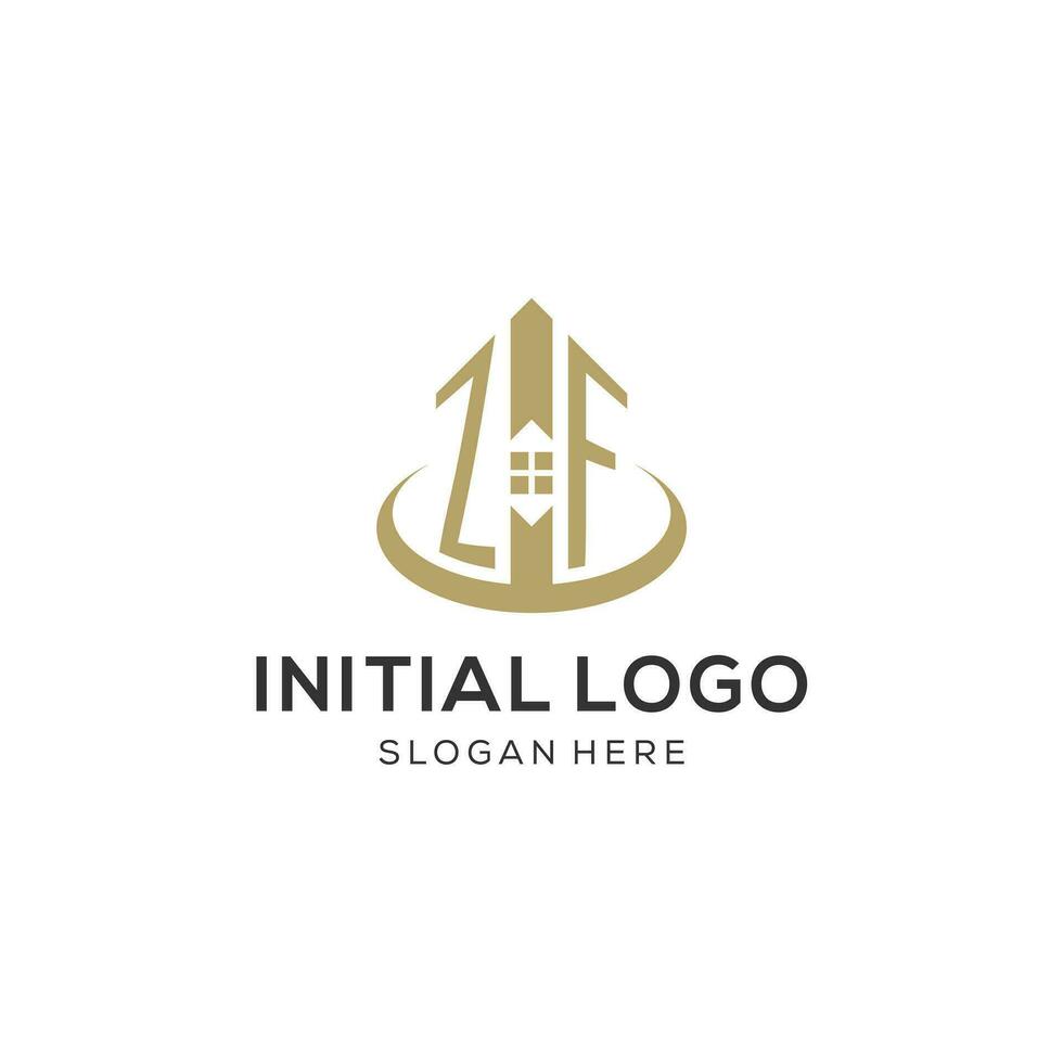 Initial ZF logo with creative house icon, modern and professional real estate logo design vector