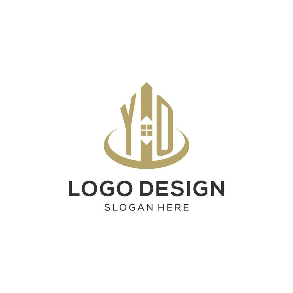 Initial YO logo with creative house icon, modern and professional real estate logo design vector