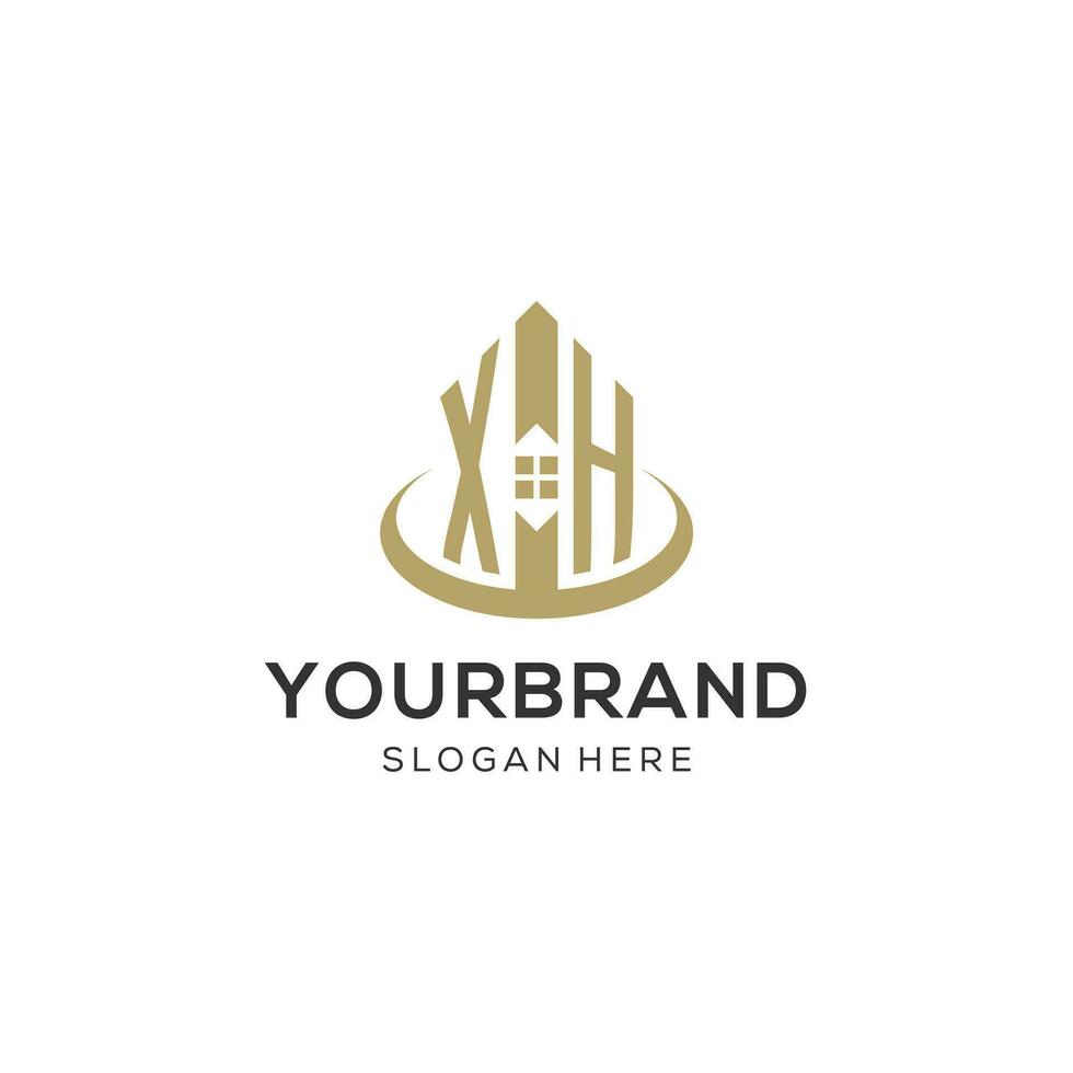 Initial XH logo with creative house icon, modern and professional real estate logo design vector