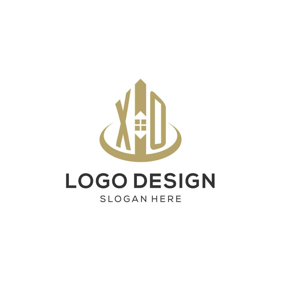 Initial XO logo with creative house icon, modern and professional real estate logo design vector