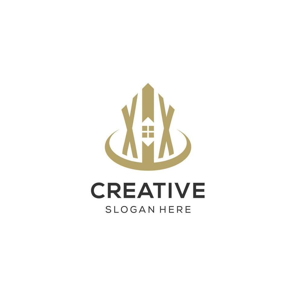 inicial xx logo con creativo casa icono, moderno y profesional real inmuebles logo diseño vector