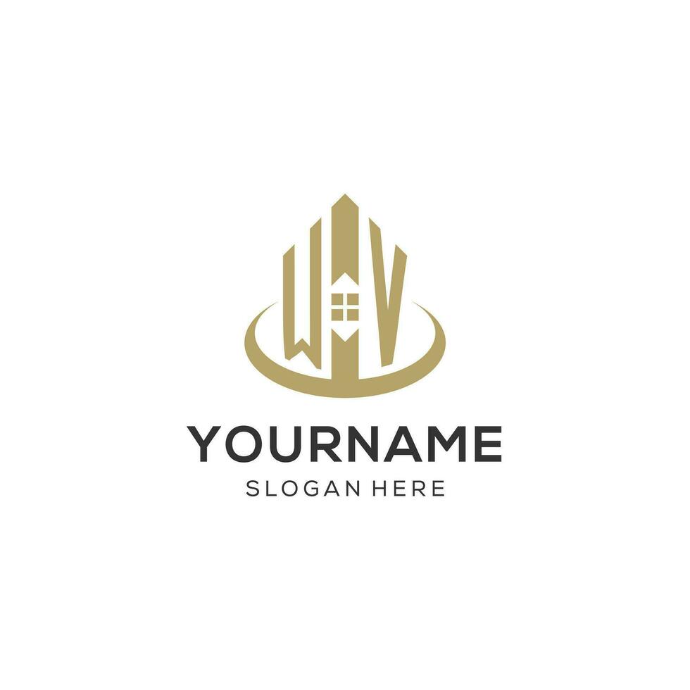 Initial WV logo with creative house icon, modern and professional real estate logo design vector