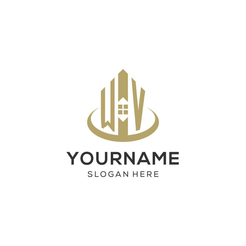 Initial WV logo with creative house icon, modern and professional real estate logo design vector