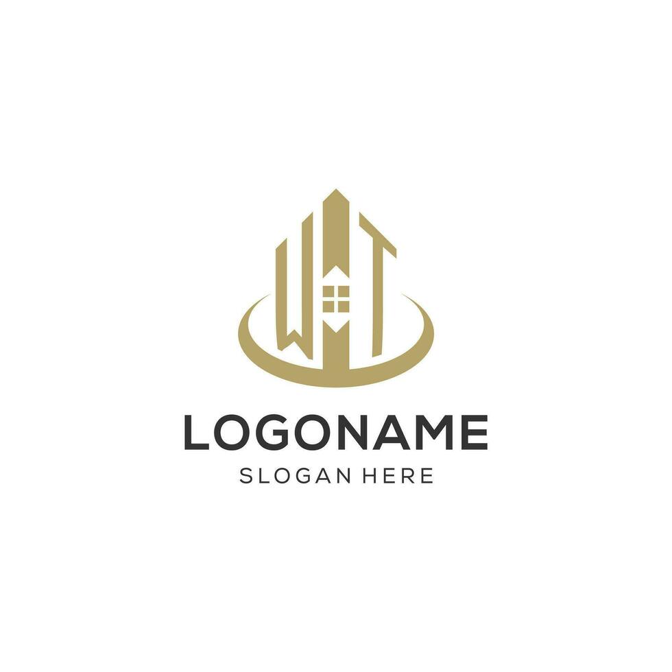 Initial WT logo with creative house icon, modern and professional real estate logo design vector