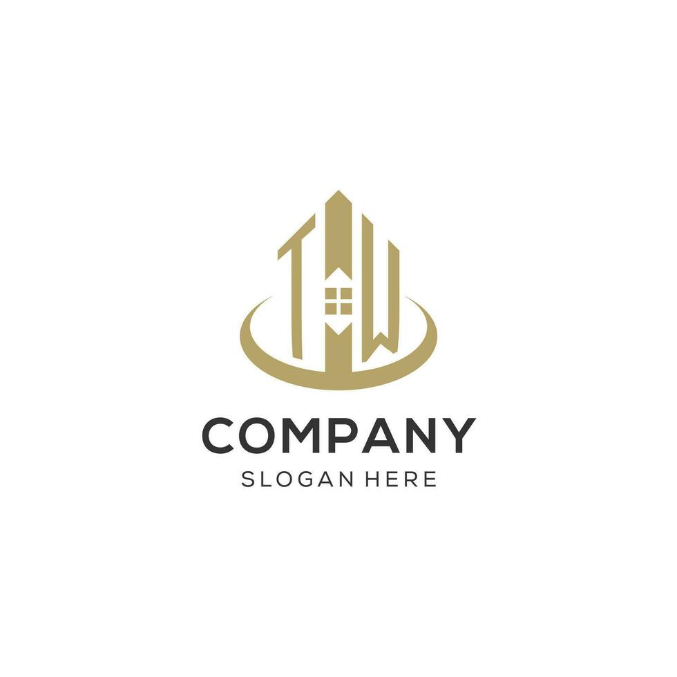 Initial TW logo with creative house icon, modern and professional real estate logo design vector