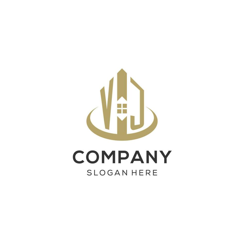 Initial VJ logo with creative house icon, modern and professional real estate logo design vector