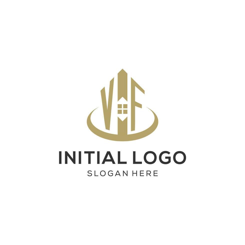 Initial VF logo with creative house icon, modern and professional real estate logo design vector