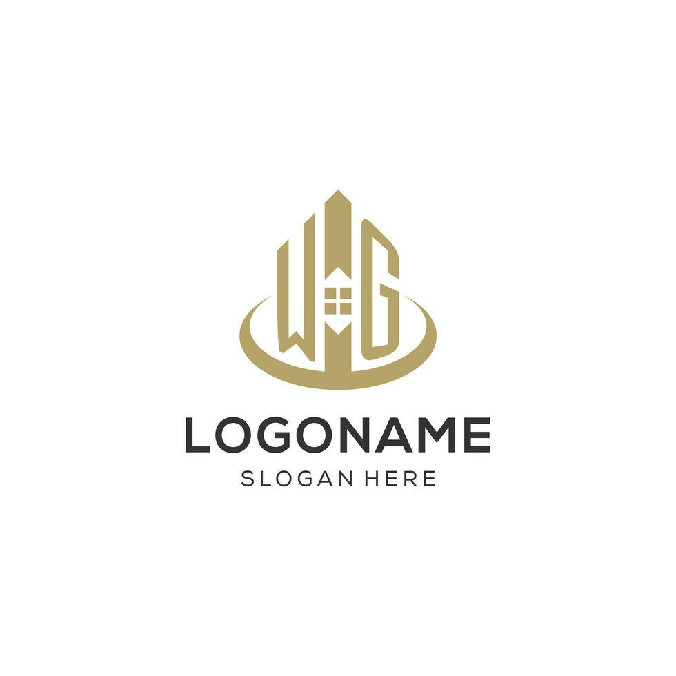 Initial WG logo with creative house icon, modern and professional real estate logo design vector