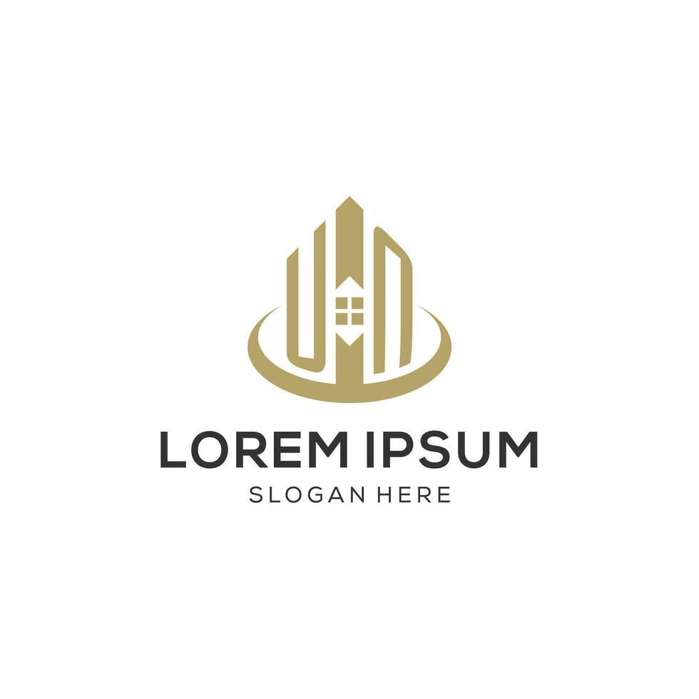Initial UN logo with creative house icon, modern and professional real estate logo design vector