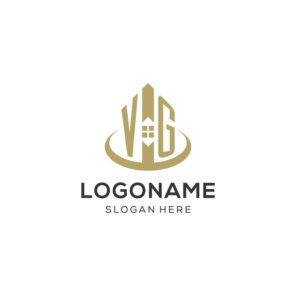 Initial VG logo with creative house icon, modern and professional real estate logo design vector