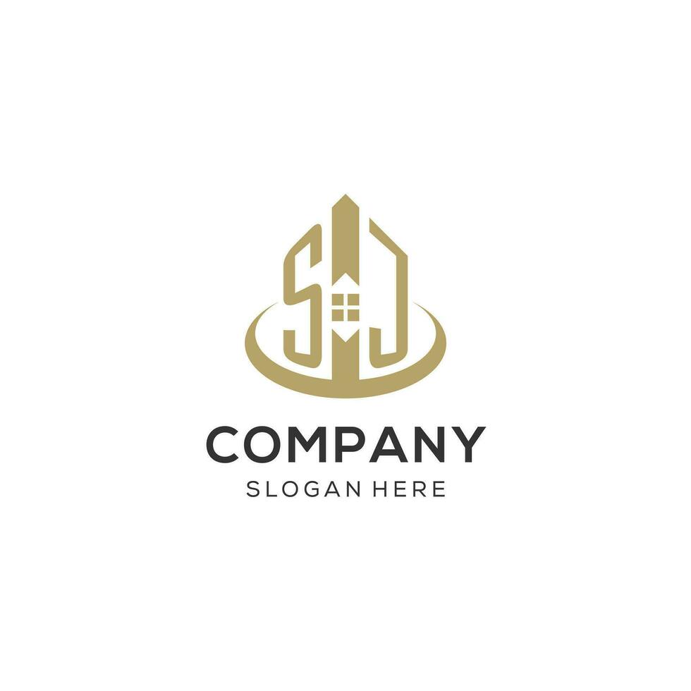 Initial SJ logo with creative house icon, modern and professional real estate logo design vector