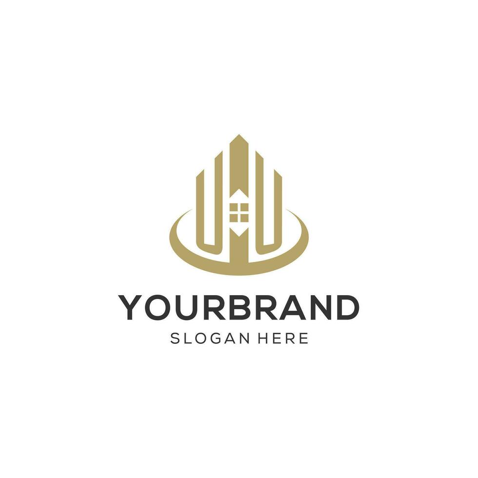 Initial UU logo with creative house icon, modern and professional real estate logo design vector