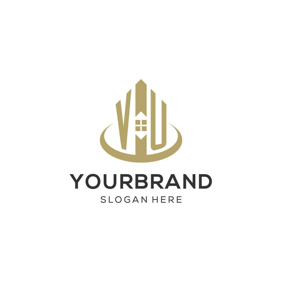 Initial VU logo with creative house icon, modern and professional real estate logo design vector