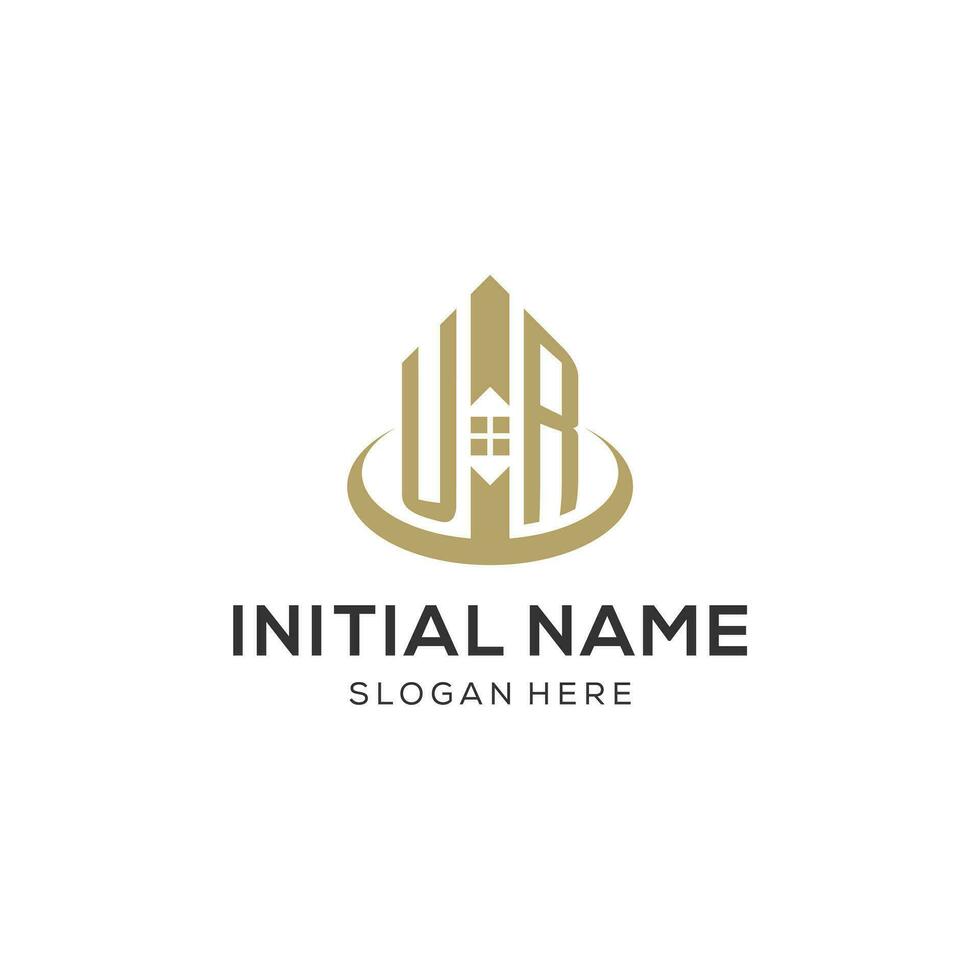 Initial UR logo with creative house icon, modern and professional real estate logo design vector