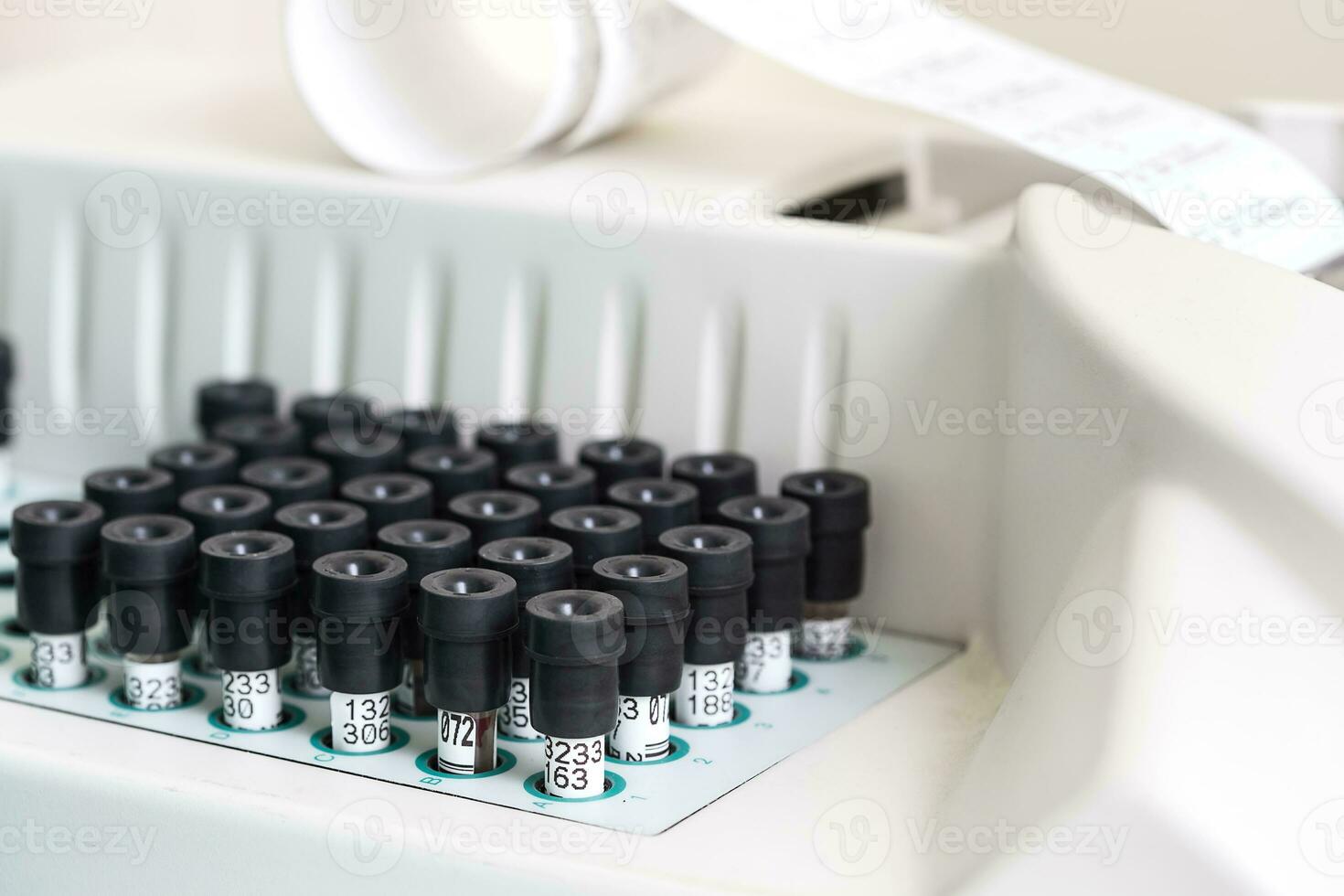 Test tubes arranged on medical trolley photo
