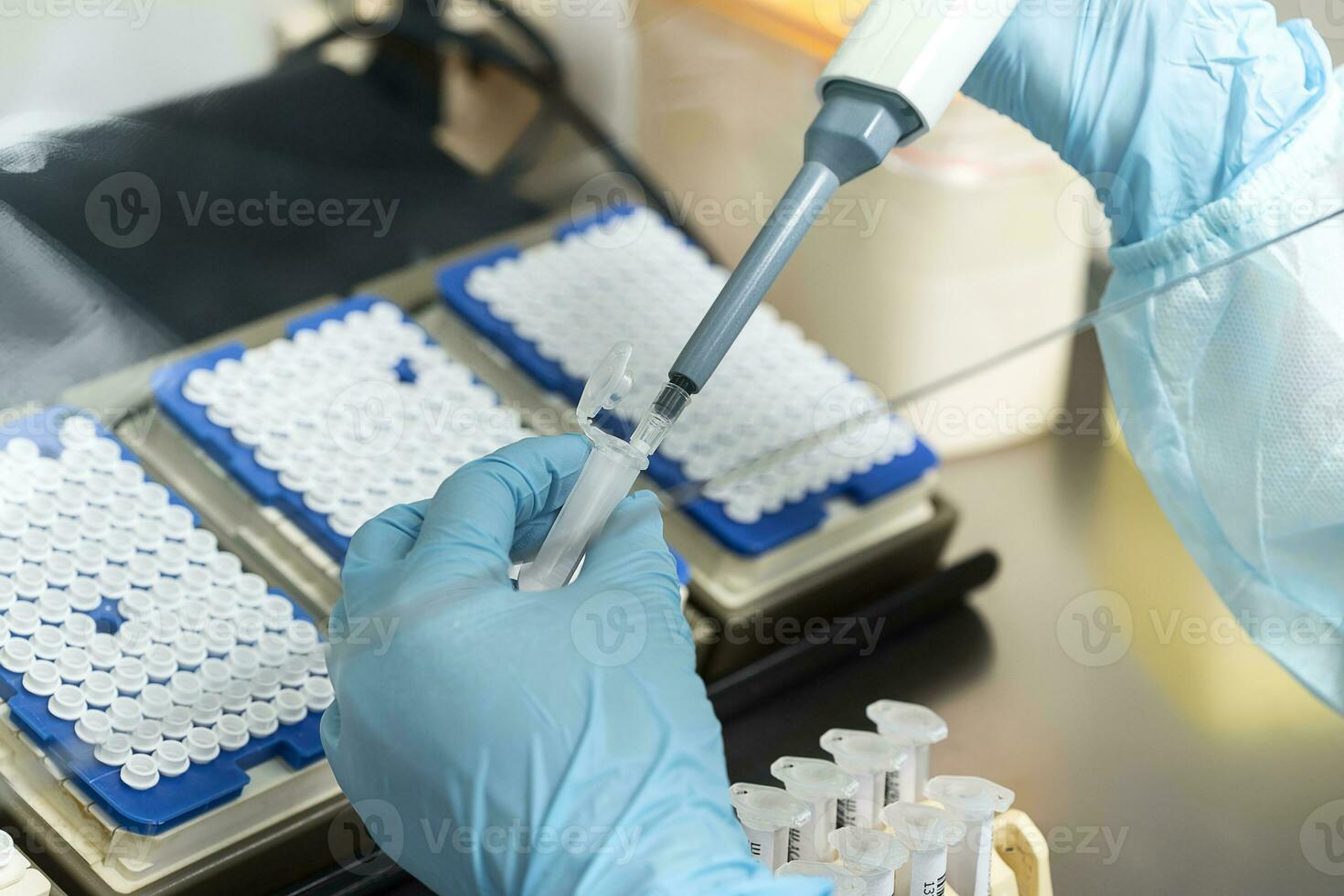 A chemical sample bottle. Centrifuge. A test tube vial sets for analysis. photo