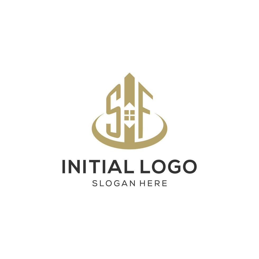 Initial SF logo with creative house icon, modern and professional real estate logo design vector