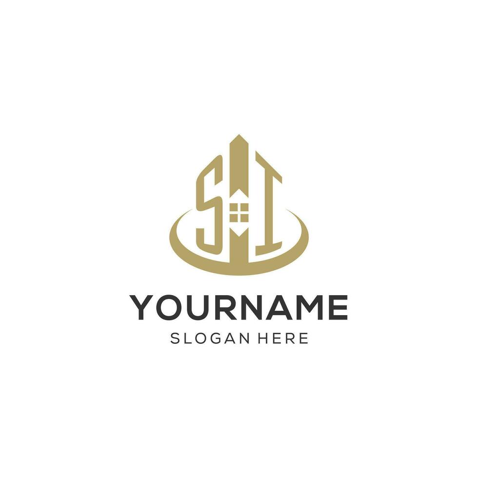 Initial SI logo with creative house icon, modern and professional real estate logo design vector
