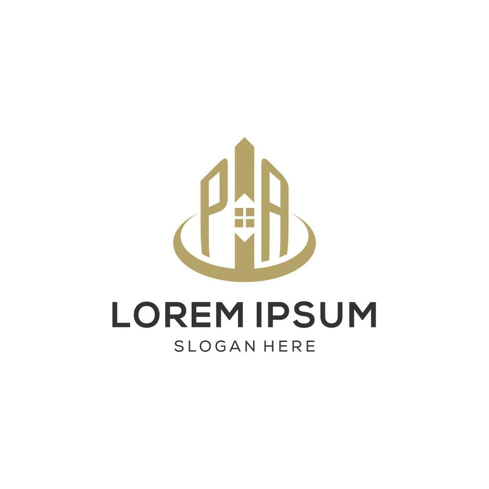 Initial PA logo with creative house icon, modern and professional real estate logo design vector