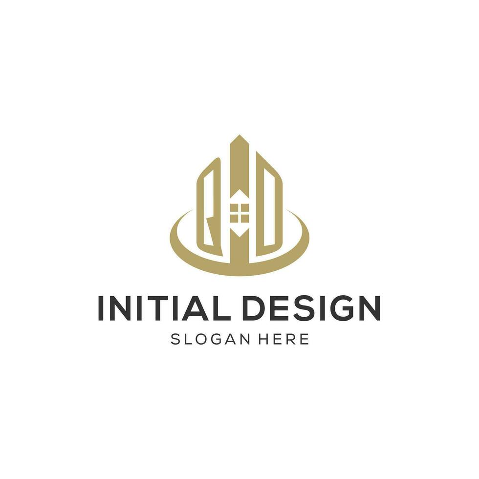 Initial QD logo with creative house icon, modern and professional real estate logo design vector