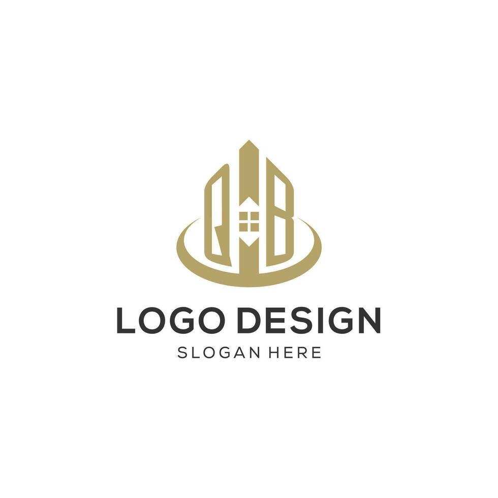 Initial QB logo with creative house icon, modern and professional real estate logo design vector