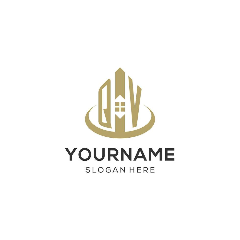 Initial QV logo with creative house icon, modern and professional real estate logo design vector