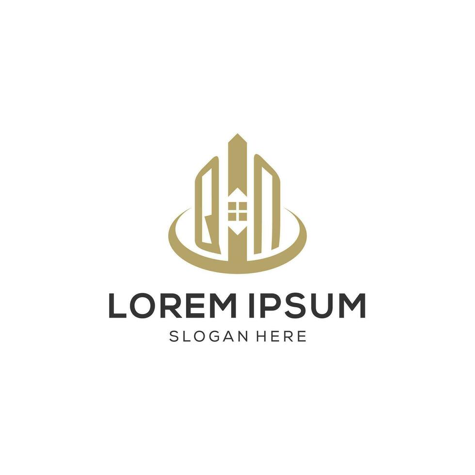 Initial QN logo with creative house icon, modern and professional real estate logo design vector