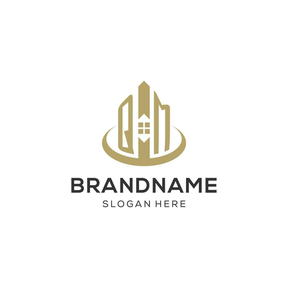 Initial QM logo with creative house icon, modern and professional real estate logo design vector
