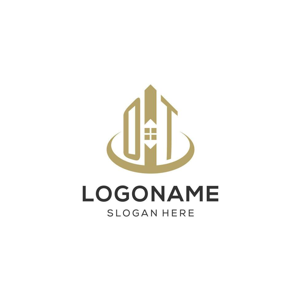 Initial OT logo with creative house icon, modern and professional real estate logo design vector