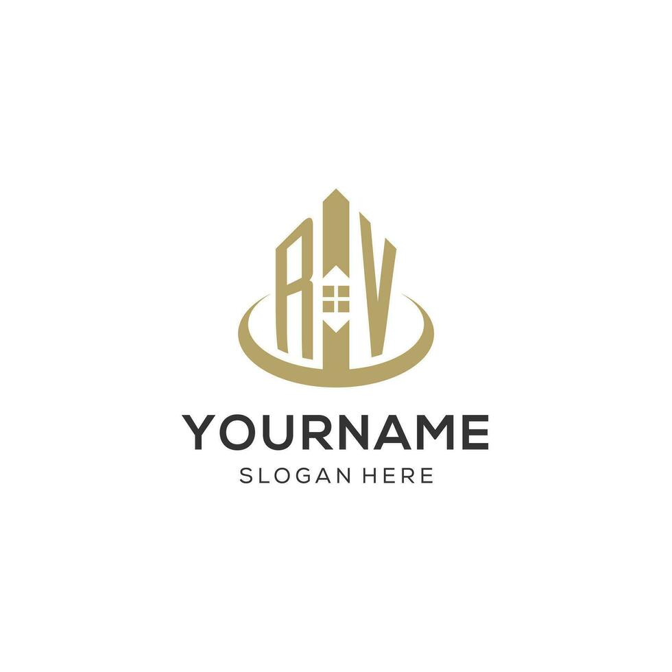 Initial RV logo with creative house icon, modern and professional real estate logo design vector