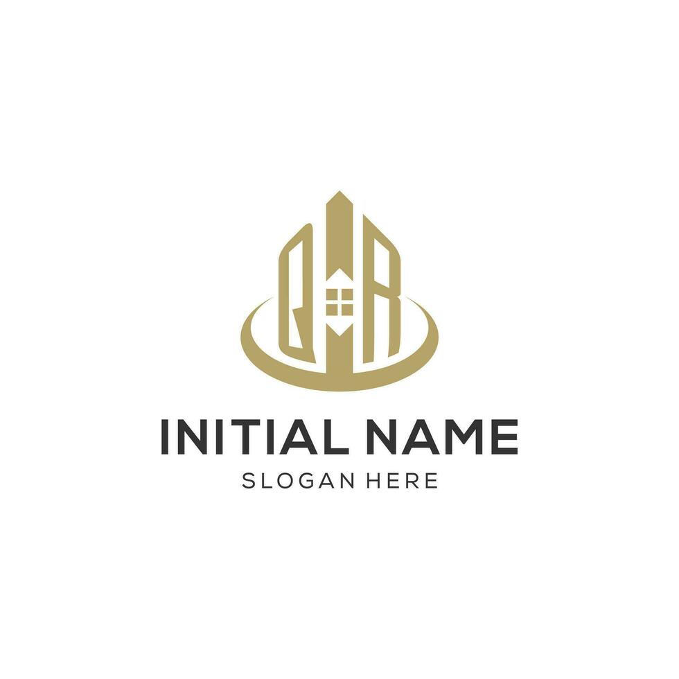 Initial QR logo with creative house icon, modern and professional real estate logo design vector