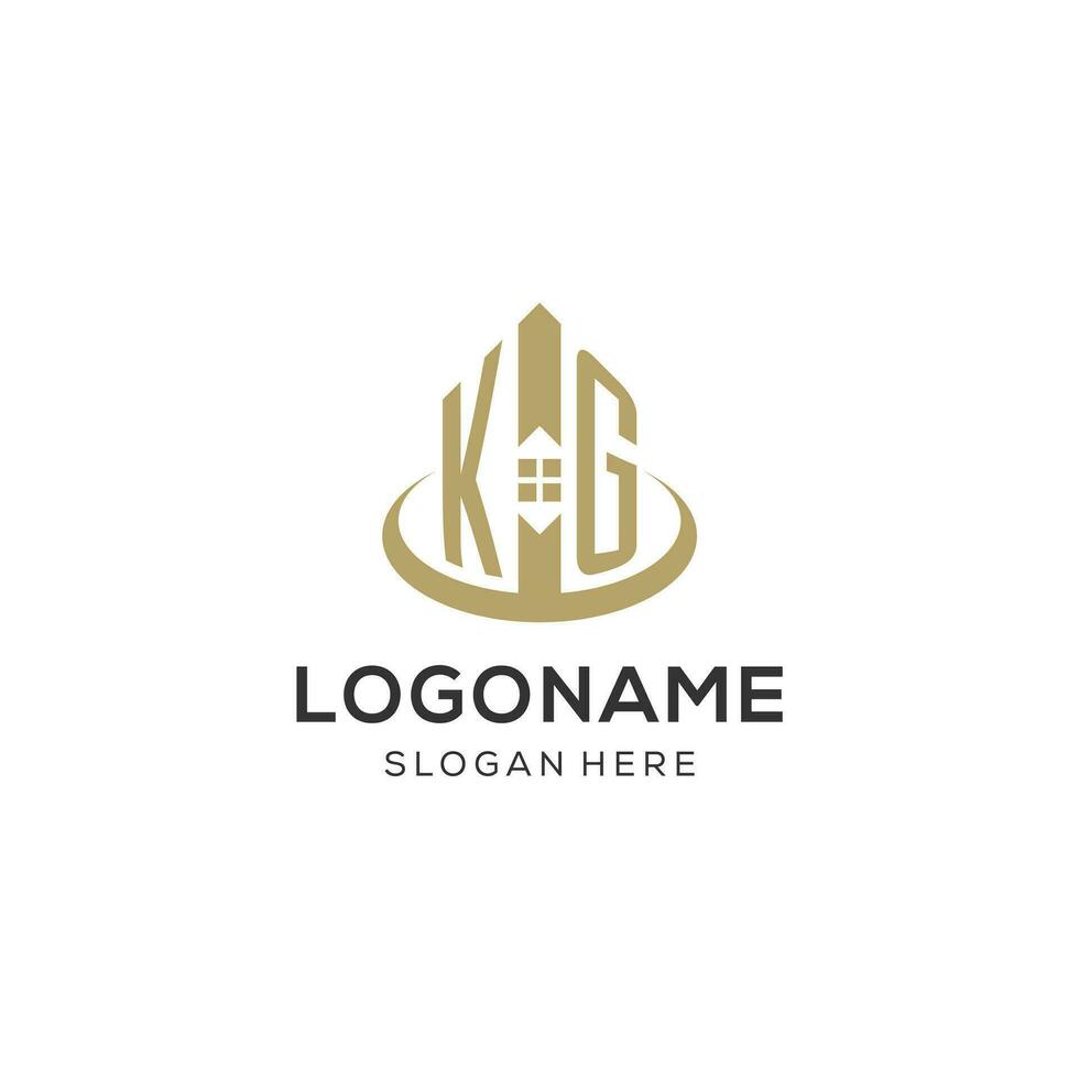 Initial KG logo with creative house icon, modern and professional real estate logo design vector