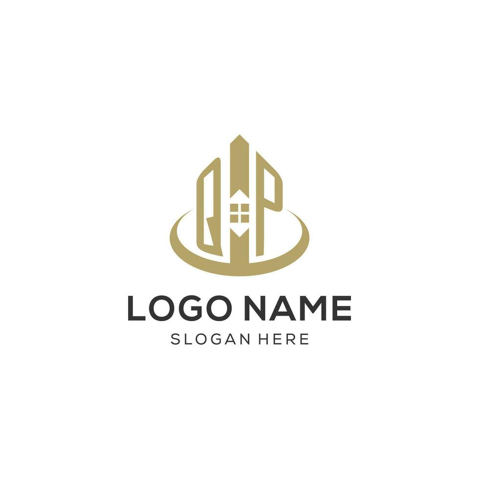 Initial QP logo with creative house icon, modern and professional real estate logo design vector