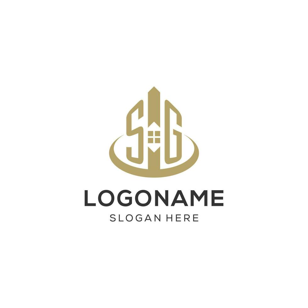 Initial SG logo with creative house icon, modern and professional real estate logo design vector