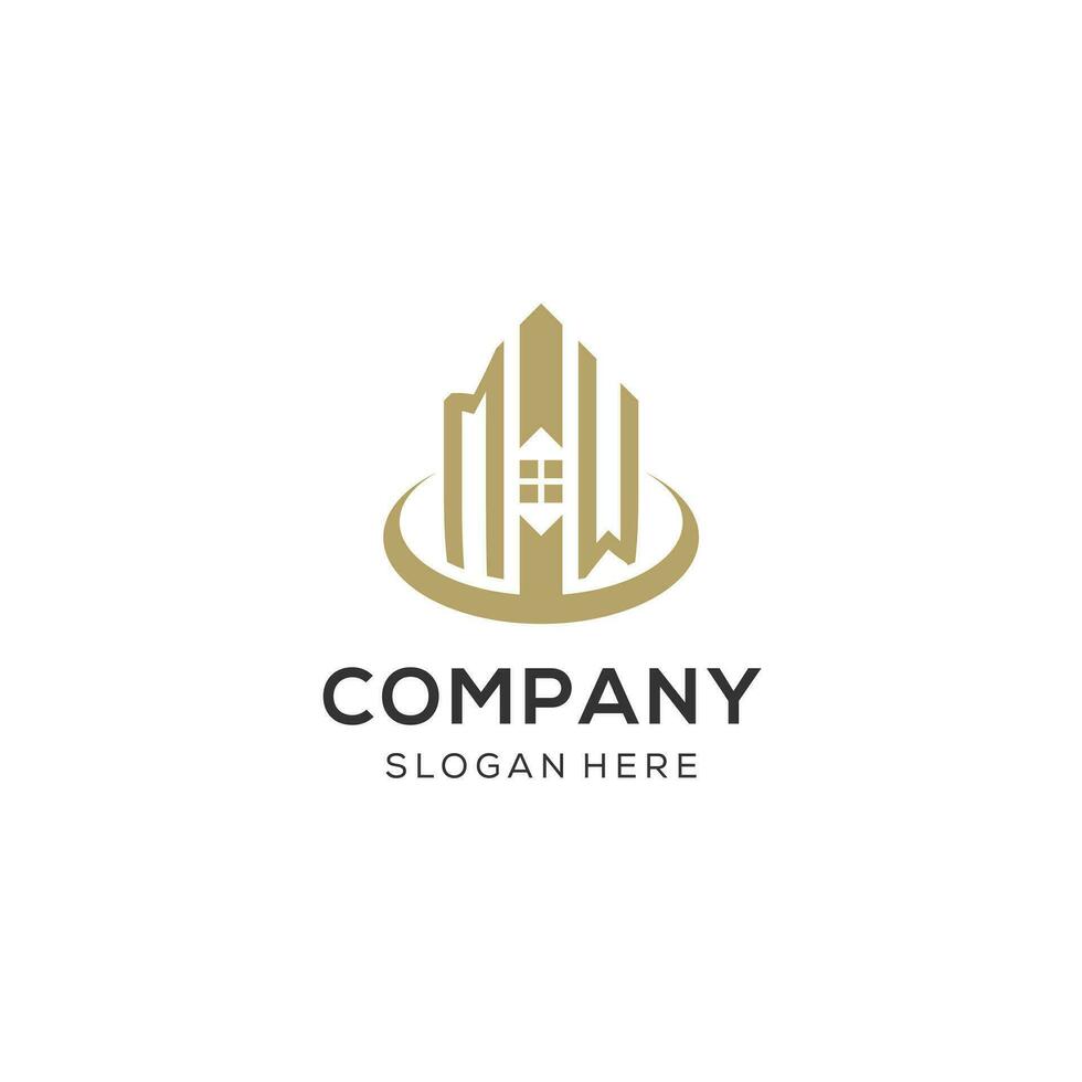 Initial MW logo with creative house icon, modern and professional real estate logo design vector