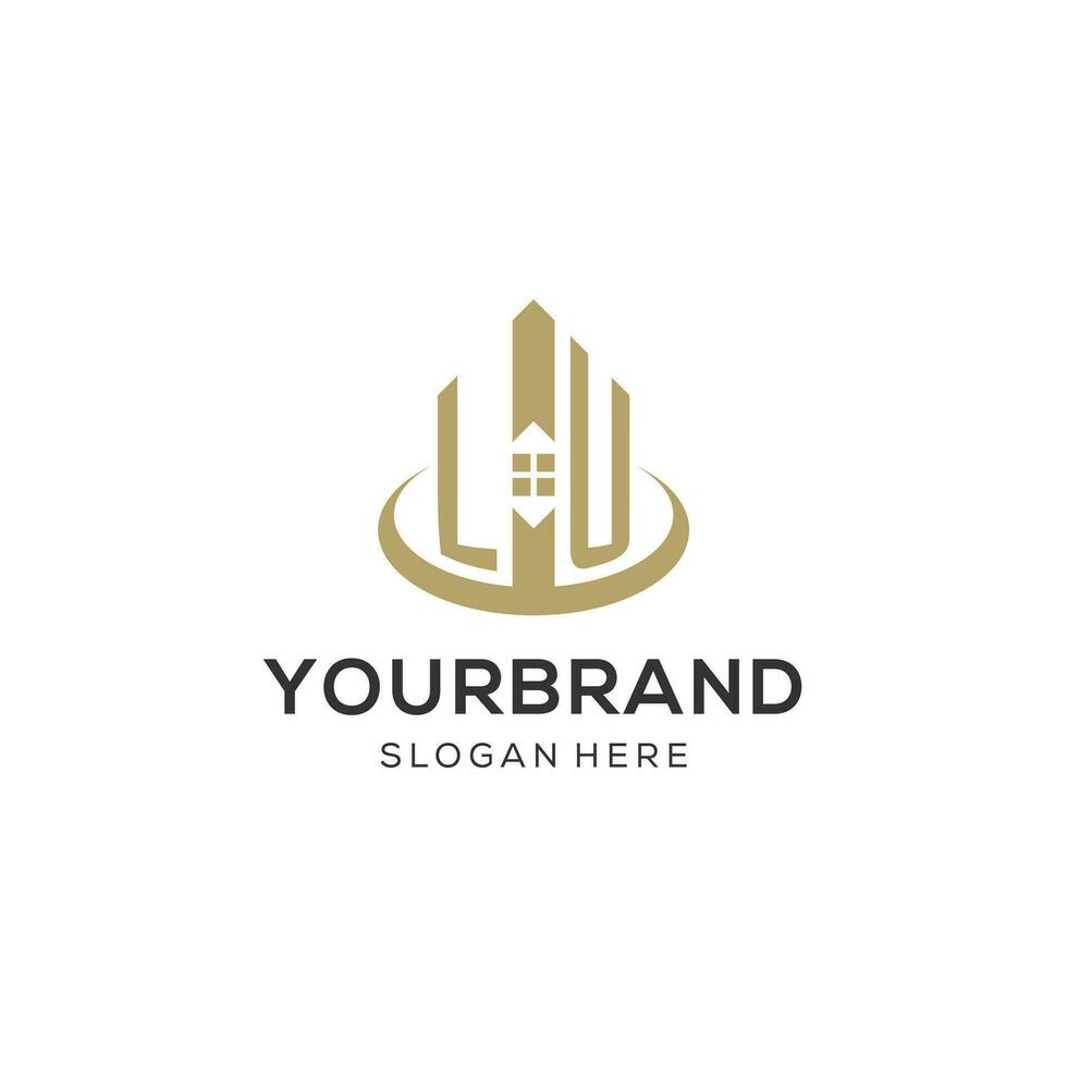 Initial LU logo with creative house icon, modern and professional real estate logo design vector