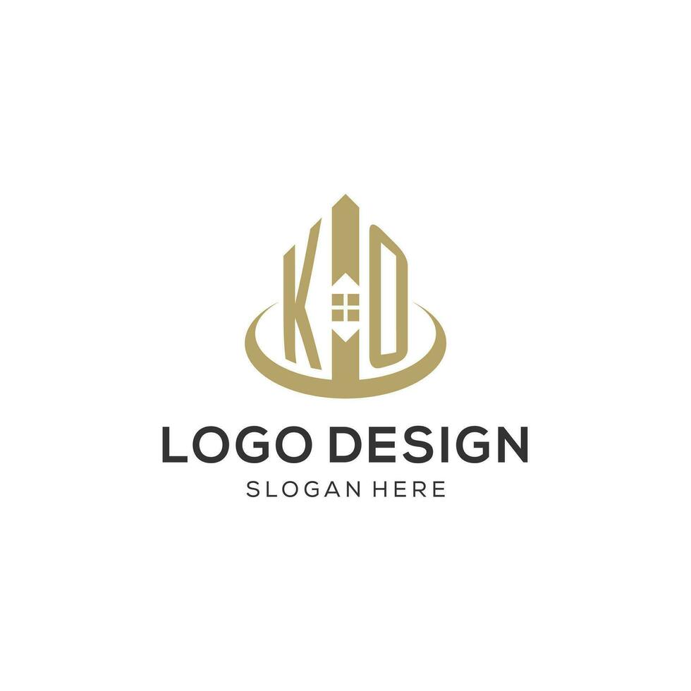 Initial KO logo with creative house icon, modern and professional real estate logo design vector