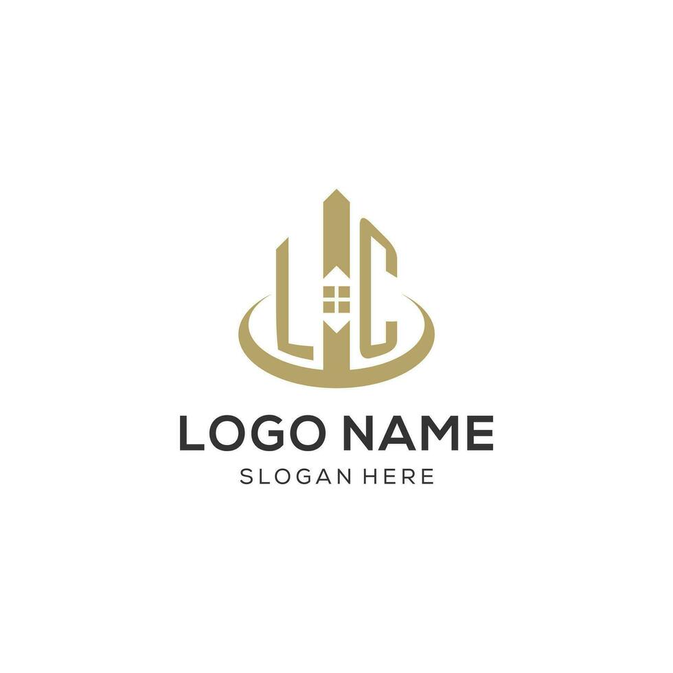 Initial LC logo with creative house icon, modern and professional real estate logo design vector