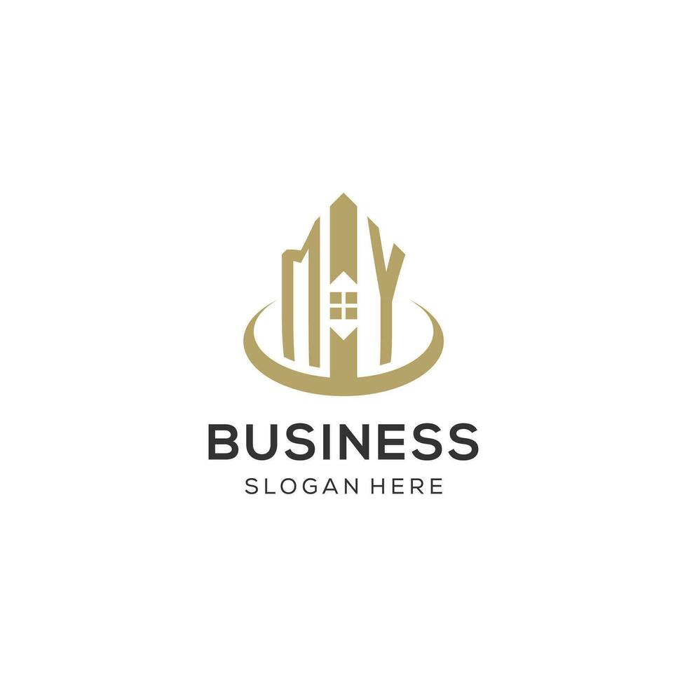 Initial MY logo with creative house icon, modern and professional real estate logo design vector