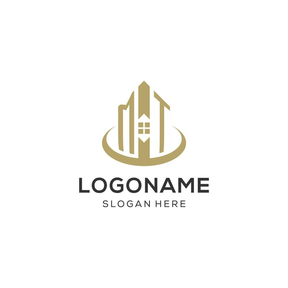 Initial MT logo with creative house icon, modern and professional real estate logo design vector