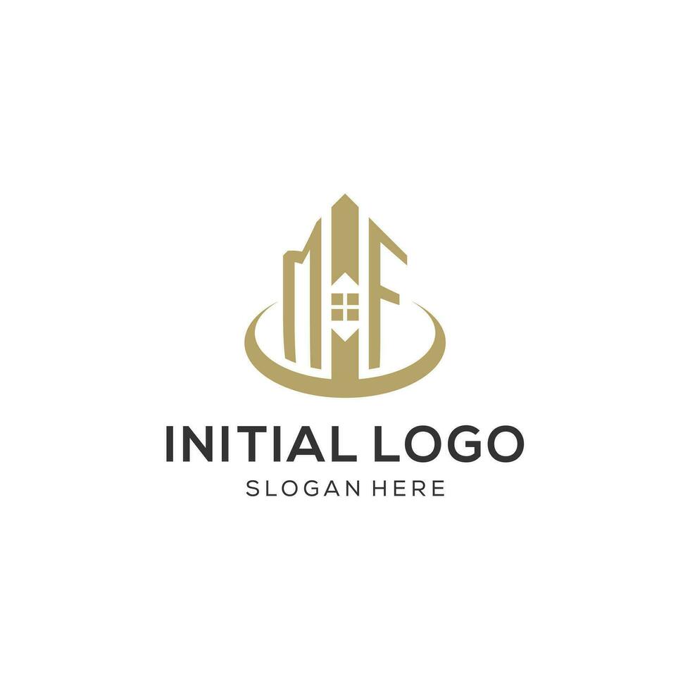 Initial MF logo with creative house icon, modern and professional real estate logo design vector