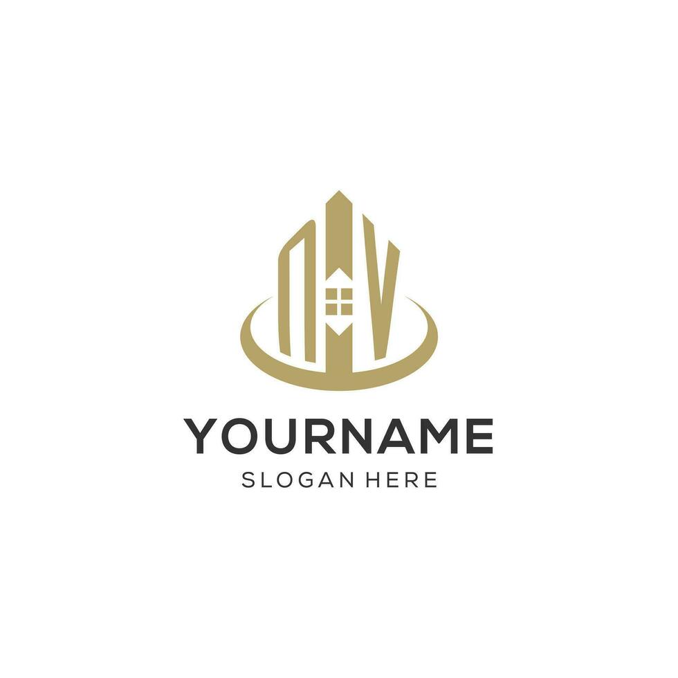 Initial NV logo with creative house icon, modern and professional real estate logo design vector