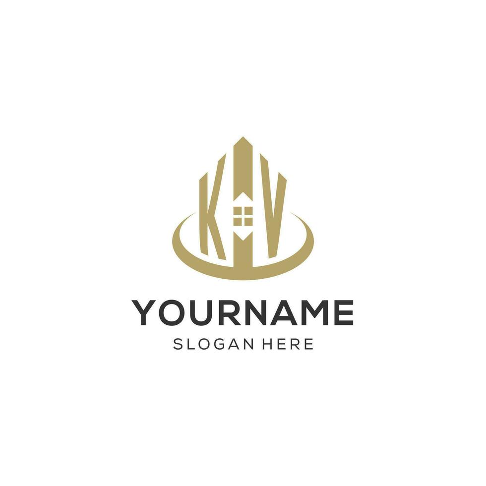 Initial KV logo with creative house icon, modern and professional real estate logo design vector